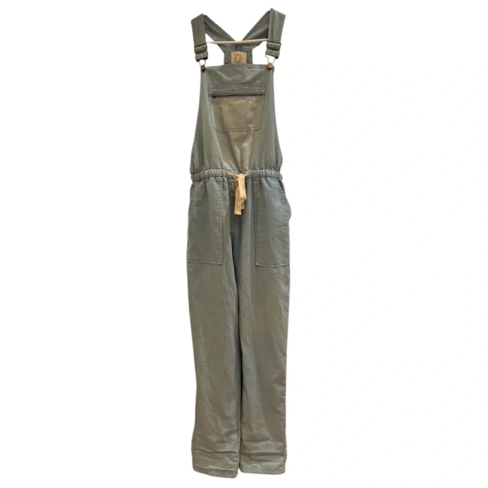 Vintage Inspired Painters Jumpsuit Light Blue Denim W Tie Waist Overalls Trend